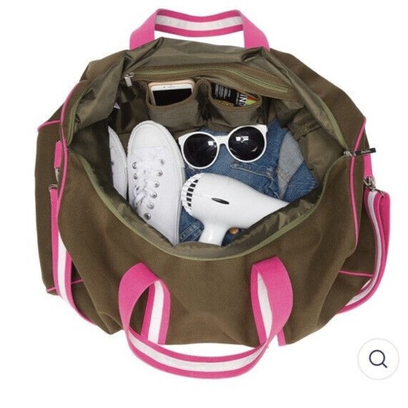 Ame & LuLu Out of Dodge Weekend Duffle Brown Pink  White Tennis - Picture 3 of 5